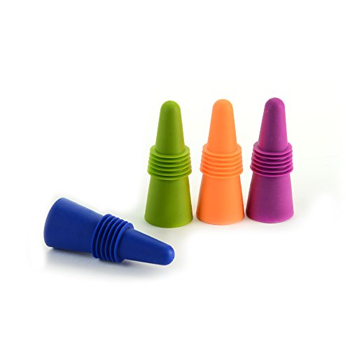Rabbit Wine and Beverage Bottle Stoppers with Grip Top (Assorted Colors, Set of 4)