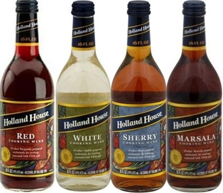 Holland House Cooking Wine 16oz Bottle (Pack of 4) Select Flavor Below (Sampler Pack – 1 Each of Red * White * Marsala & Sherry)