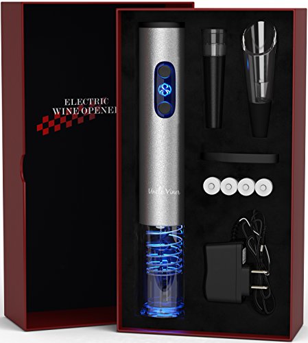 Electric Wine Opener with Charger- Wine Accessories Gift Set- Kit with Batteries and Foil Cutter- Uncle Viner G105